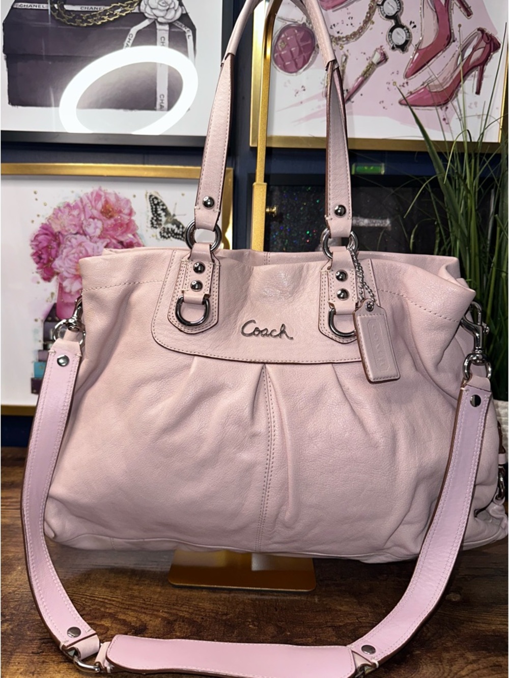 Coach Madison Maggie Pink Leather Satchel Crossbody Bag